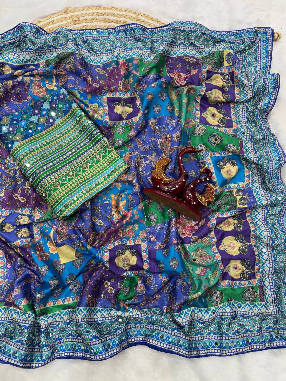 Soft Chinnon with beautiful print saree