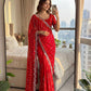 Fandy Satin Bidds And Sequins Embroidery Design Work Saree