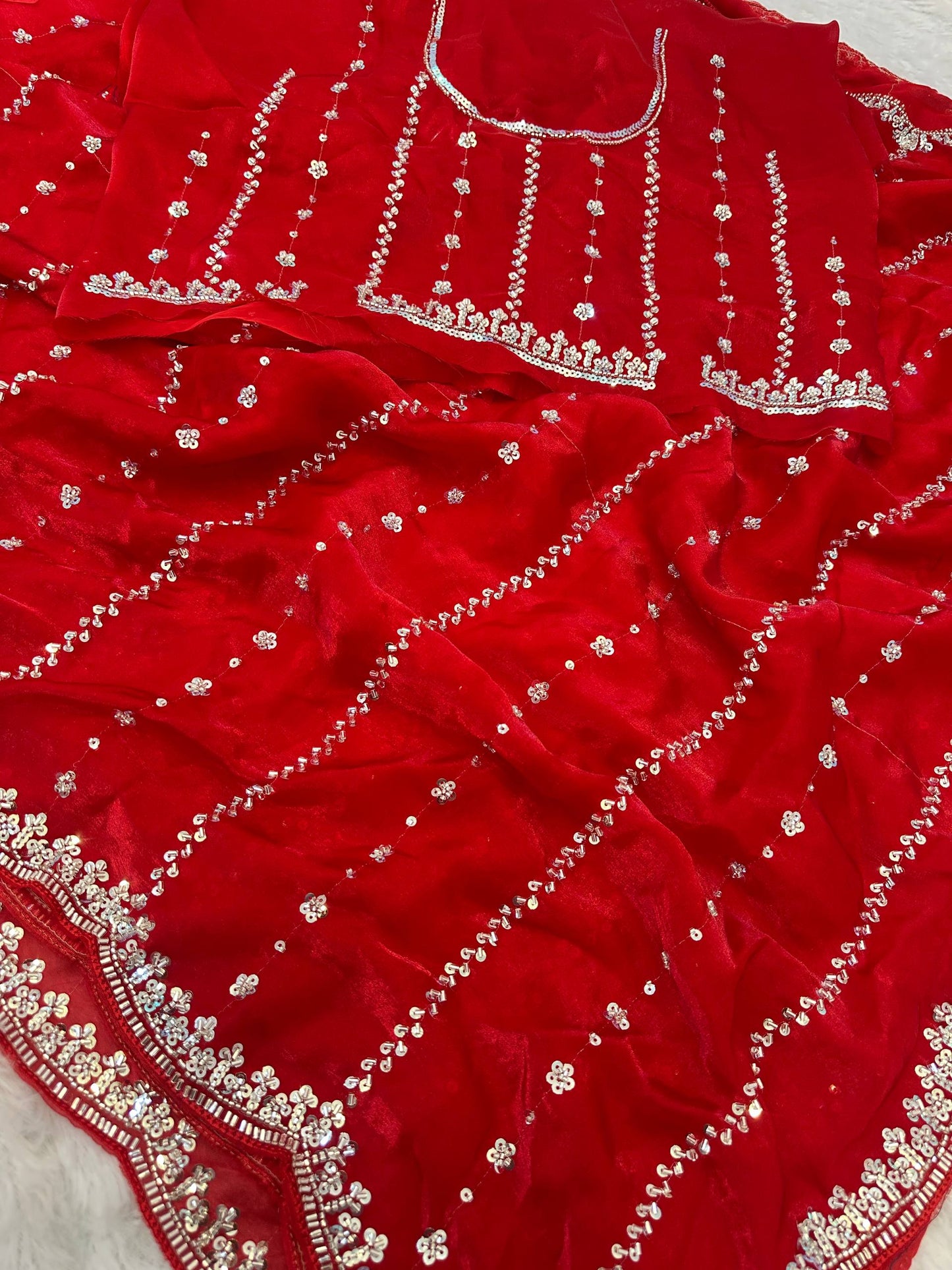 Fandy Satin Bidds And Sequins Embroidery Design Work Saree