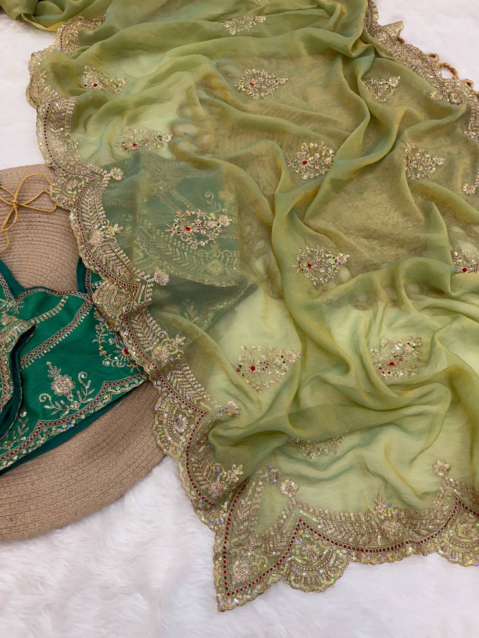 Premium moss chiffon Saree