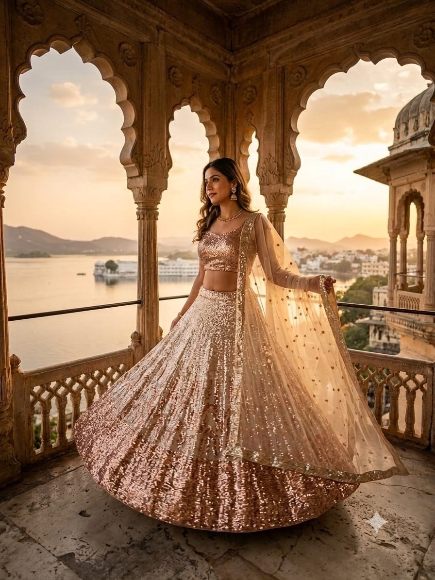 Sehen Sie umwerfend aus in diesem wunderschönen cremefarbenen Lehenga-Set