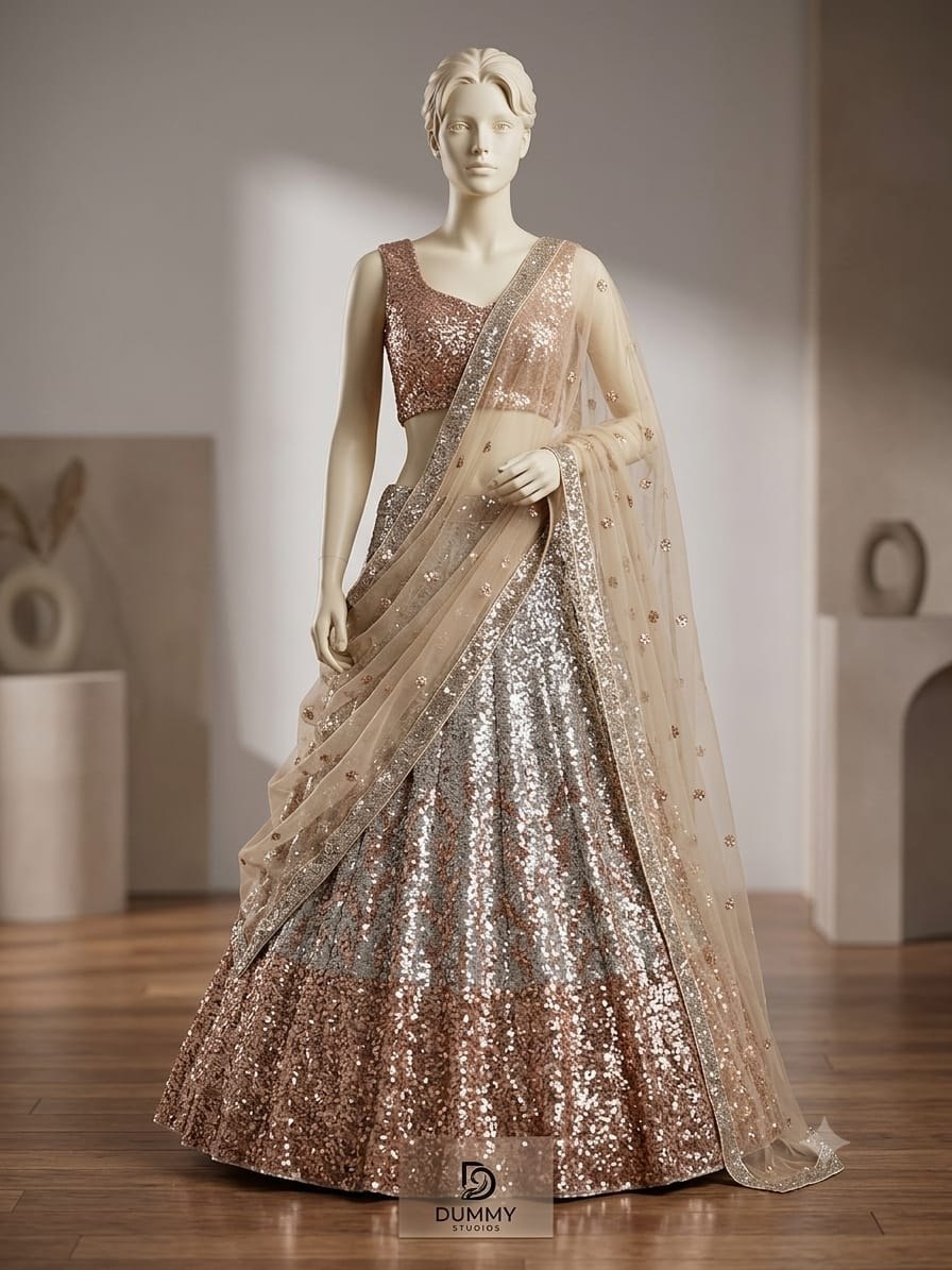 Sehen Sie umwerfend aus in diesem wunderschönen cremefarbenen Lehenga-Set