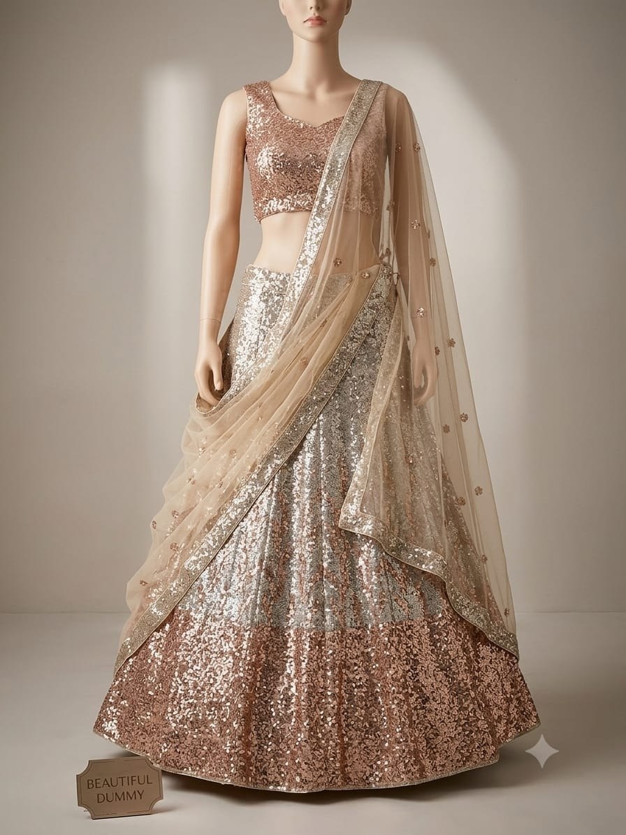 Sehen Sie umwerfend aus in diesem wunderschönen cremefarbenen Lehenga-Set