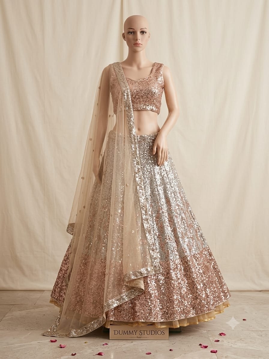 Sehen Sie umwerfend aus in diesem wunderschönen cremefarbenen Lehenga-Set