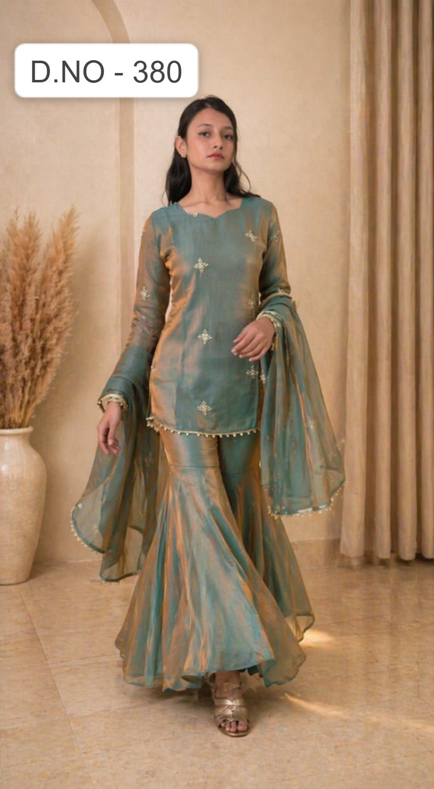 Premium Fandy Zari Sequence Embroidery Sarara Set