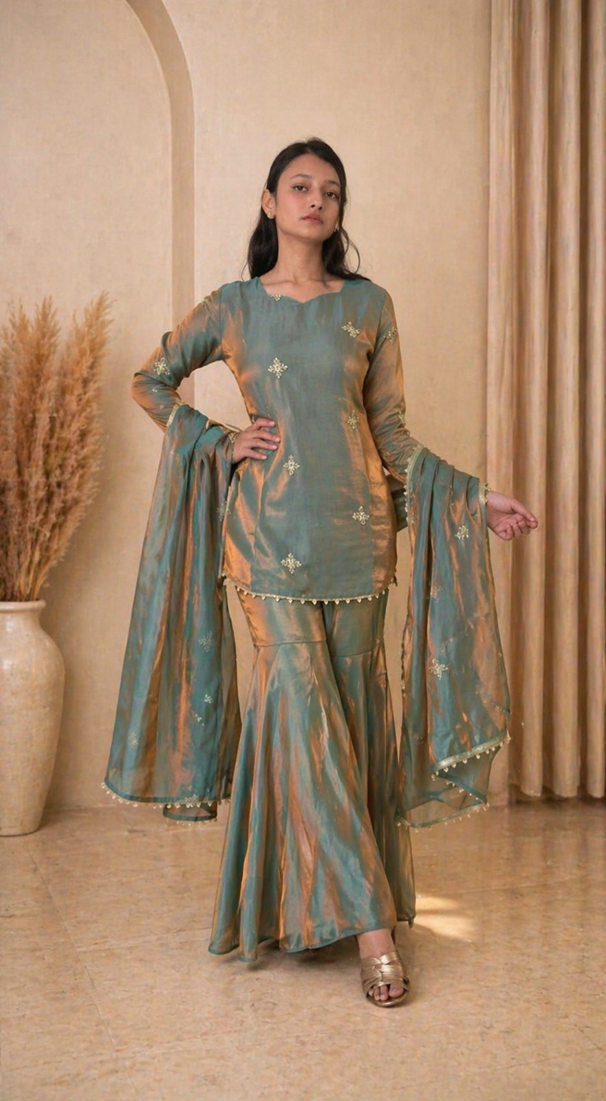 Premium Fandy Zari Sequence Embroidery Sarara Set