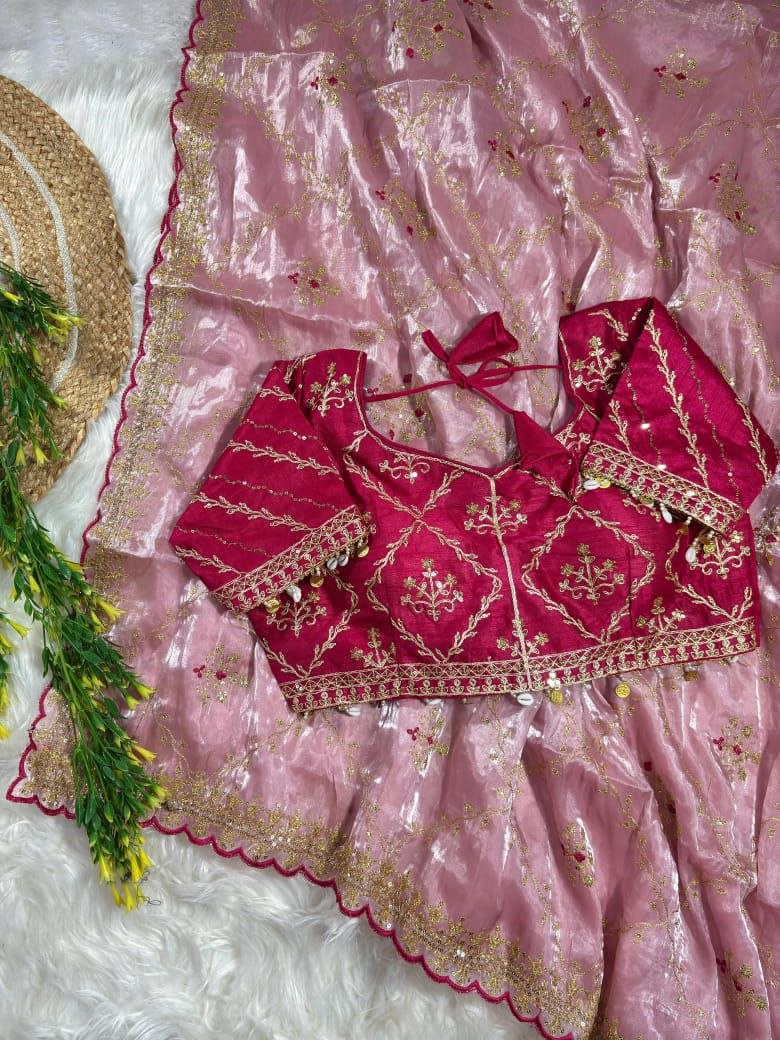 Pure soft Rimzim silk saree with beautiful embroidery