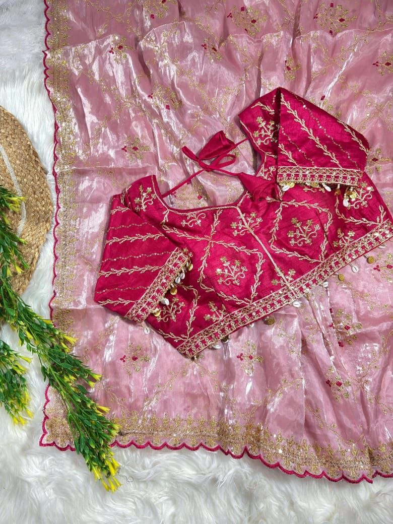 Pure soft Rimzim silk saree with beautiful embroidery
