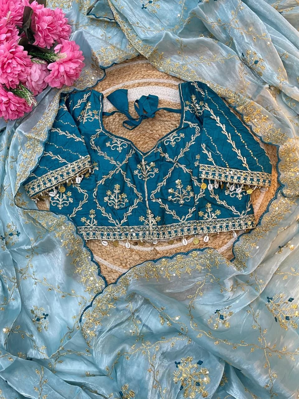 Pure soft Rimzim silk saree with beautiful embroidery
