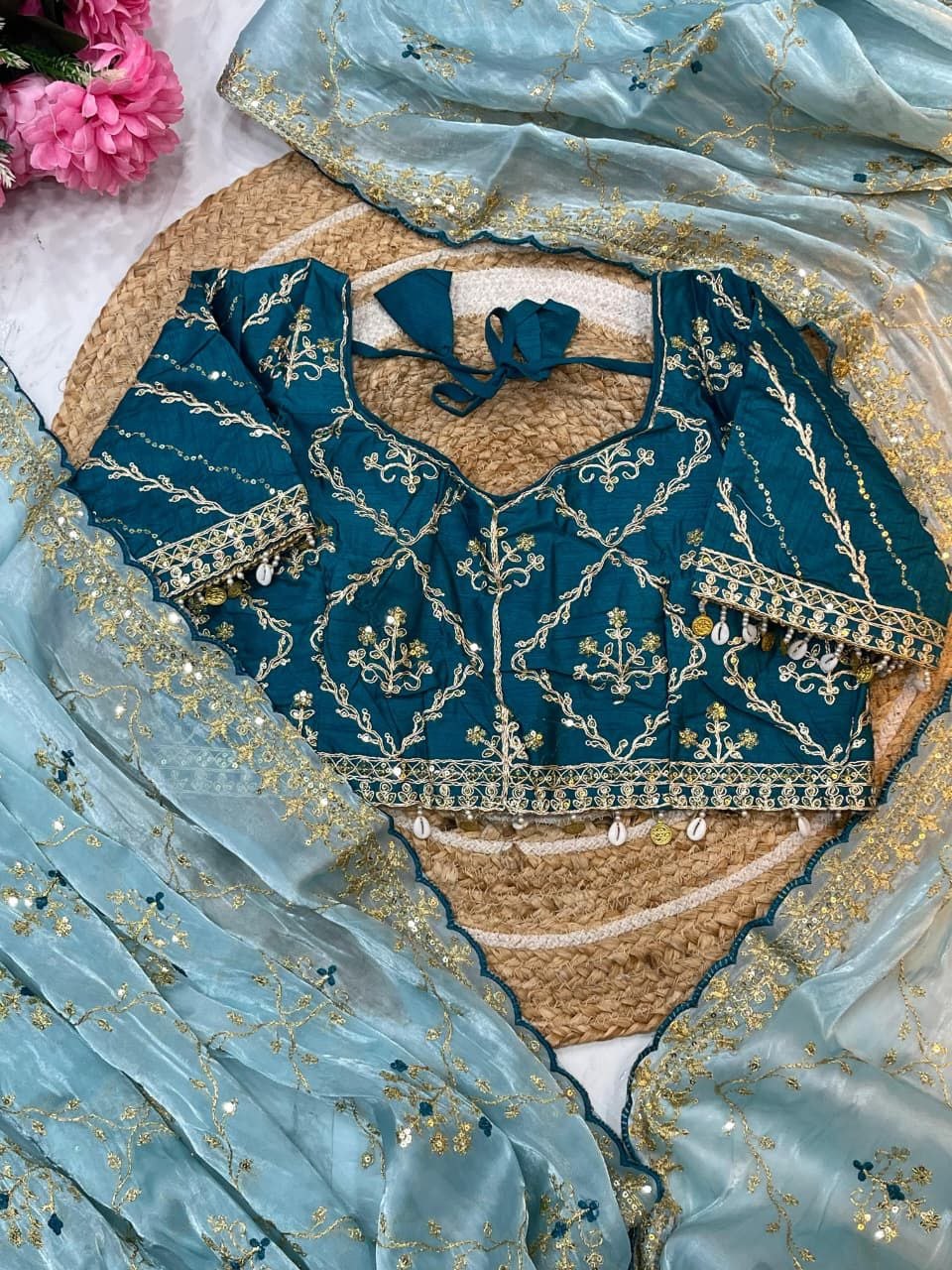 Pure soft Rimzim silk saree with beautiful embroidery