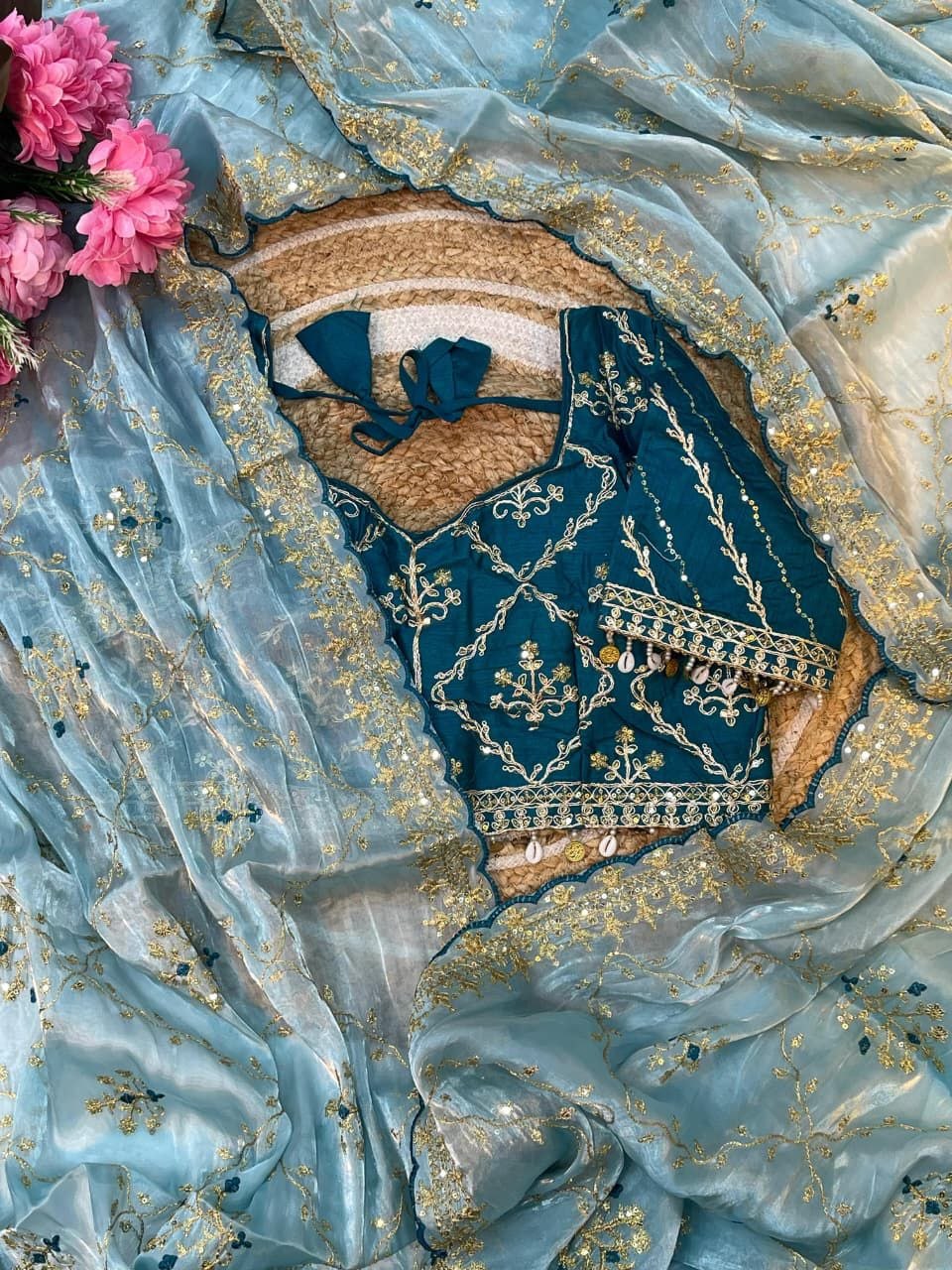 Pure soft Rimzim silk saree with beautiful embroidery