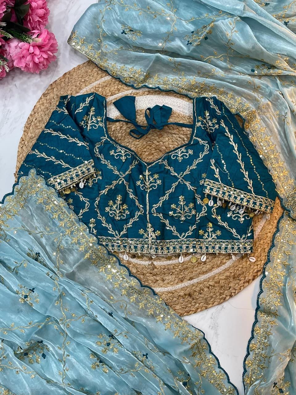 Pure soft Rimzim silk saree with beautiful embroidery