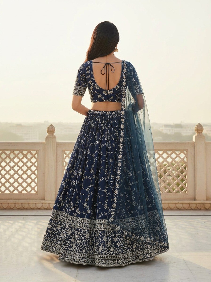 Georgette Thread Zari Sequence Embroidery Lehenga