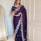 Fandy Satin Silk Solid Plain Saree with 5mm Sequins Embroidery Saree