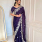 Fandy Satin Silk Solid Plain Saree with 5mm Sequins Embroidery Saree