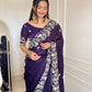 Fandy Satin Silk Solid Plain Saree with 5mm Sequins Embroidery Saree