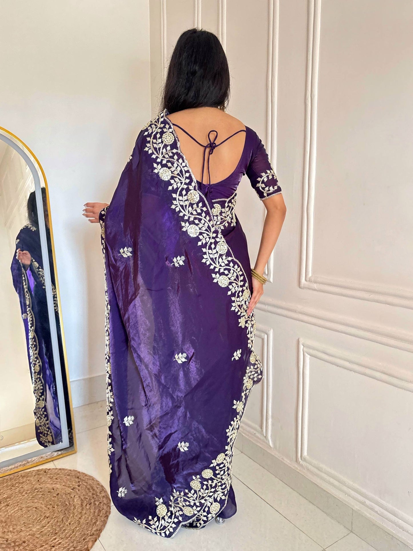 Fandy Satin Silk Solid Plain Saree with 5mm Sequins Embroidery Saree