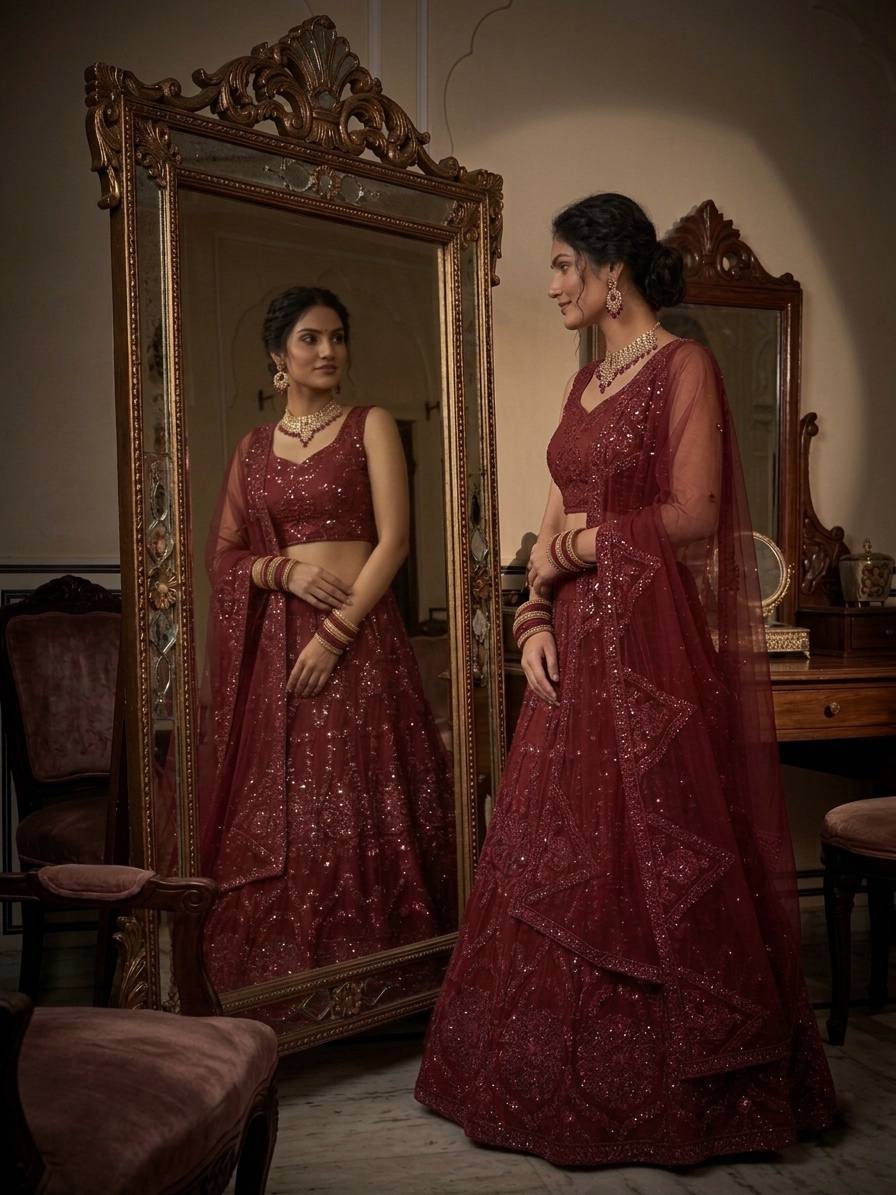 Premium Quality Butterfly Net Coding Sequence Work Lehenga