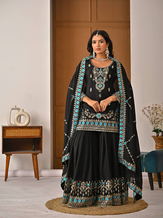 Launching New Designer Party Wear Look Top Sharara Plazzo