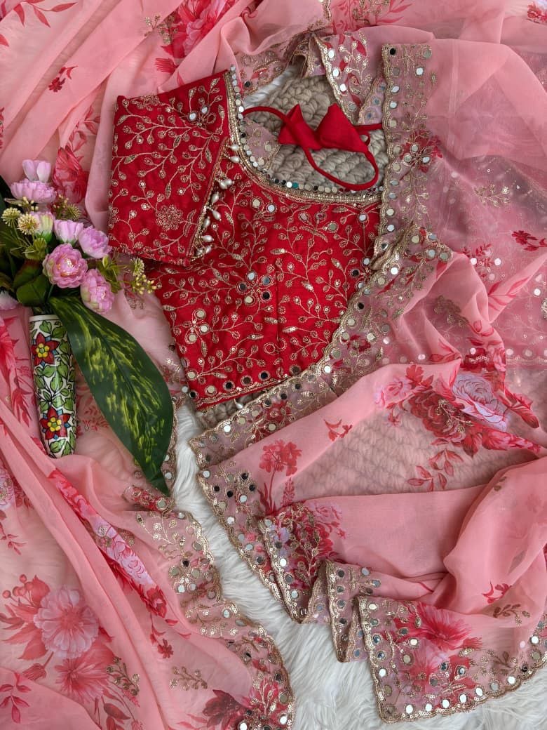Soft & pure georgette fabric with floral prints embroidery saree