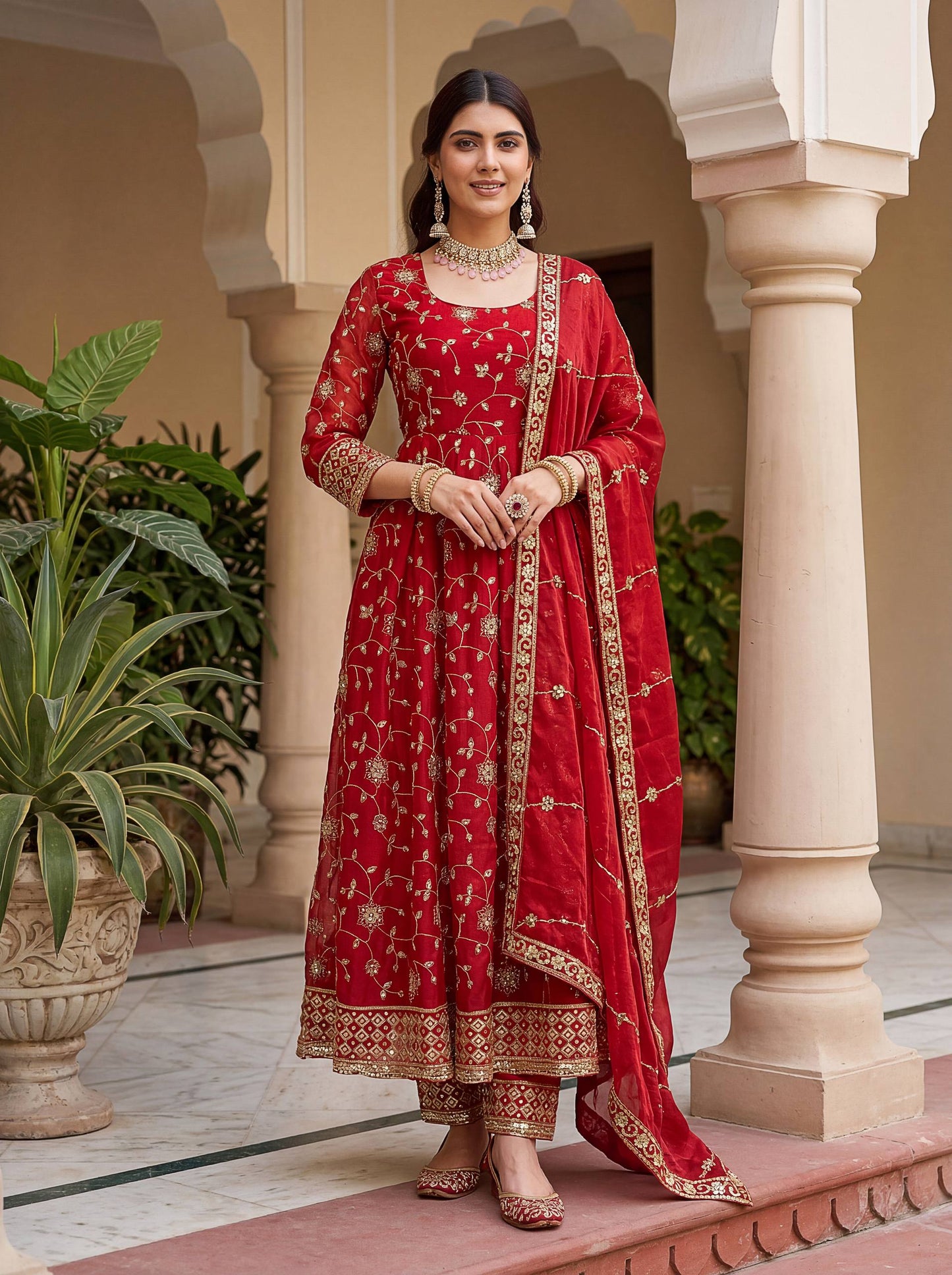 Fandy Silk Crap Embroidery Sequence Zari Work Gown