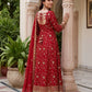 Fandy Silk Crap Embroidery Sequence Zari Work Gown