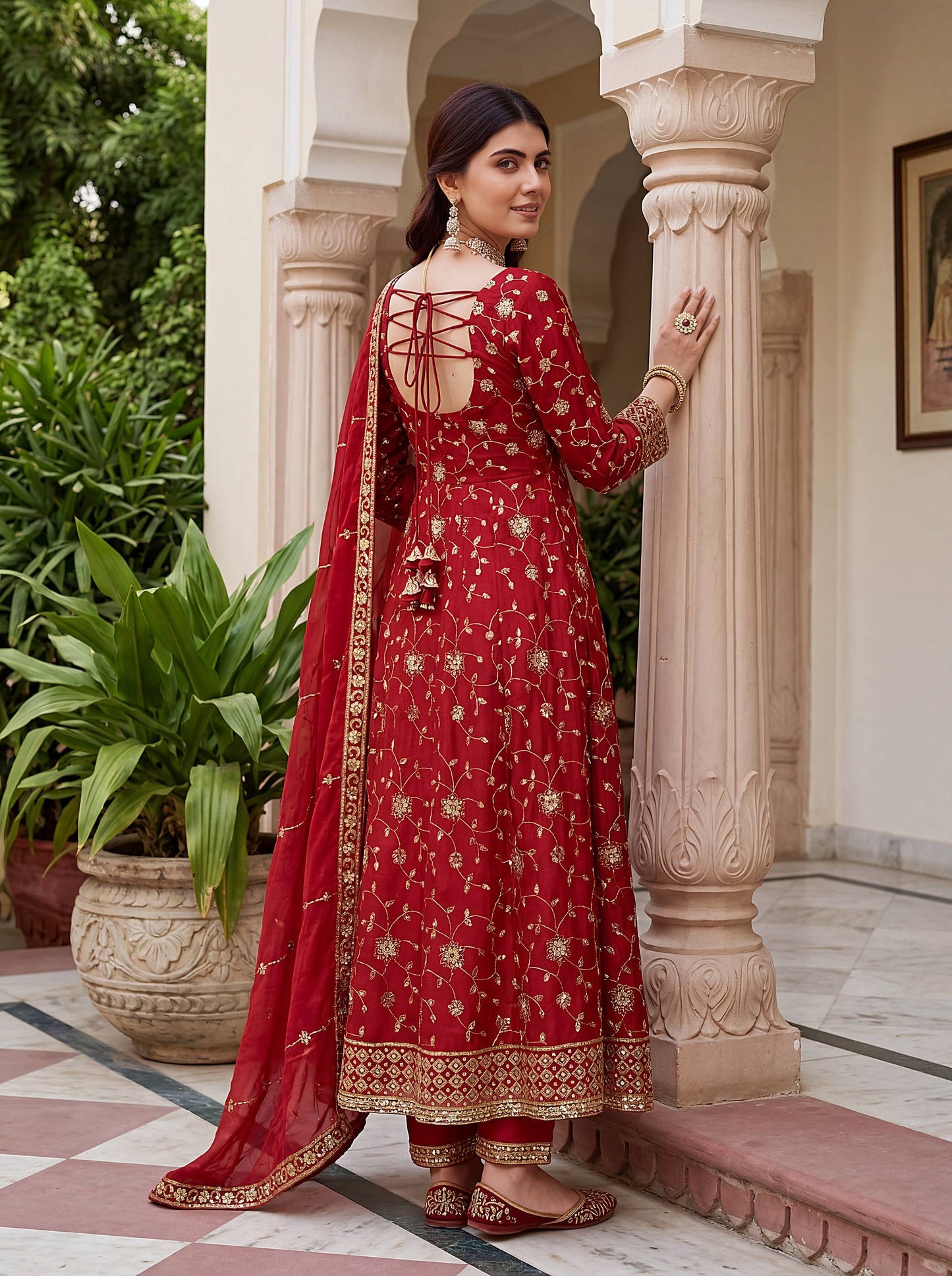 Fandy Silk Crap Embroidery Sequence Zari Work Gown