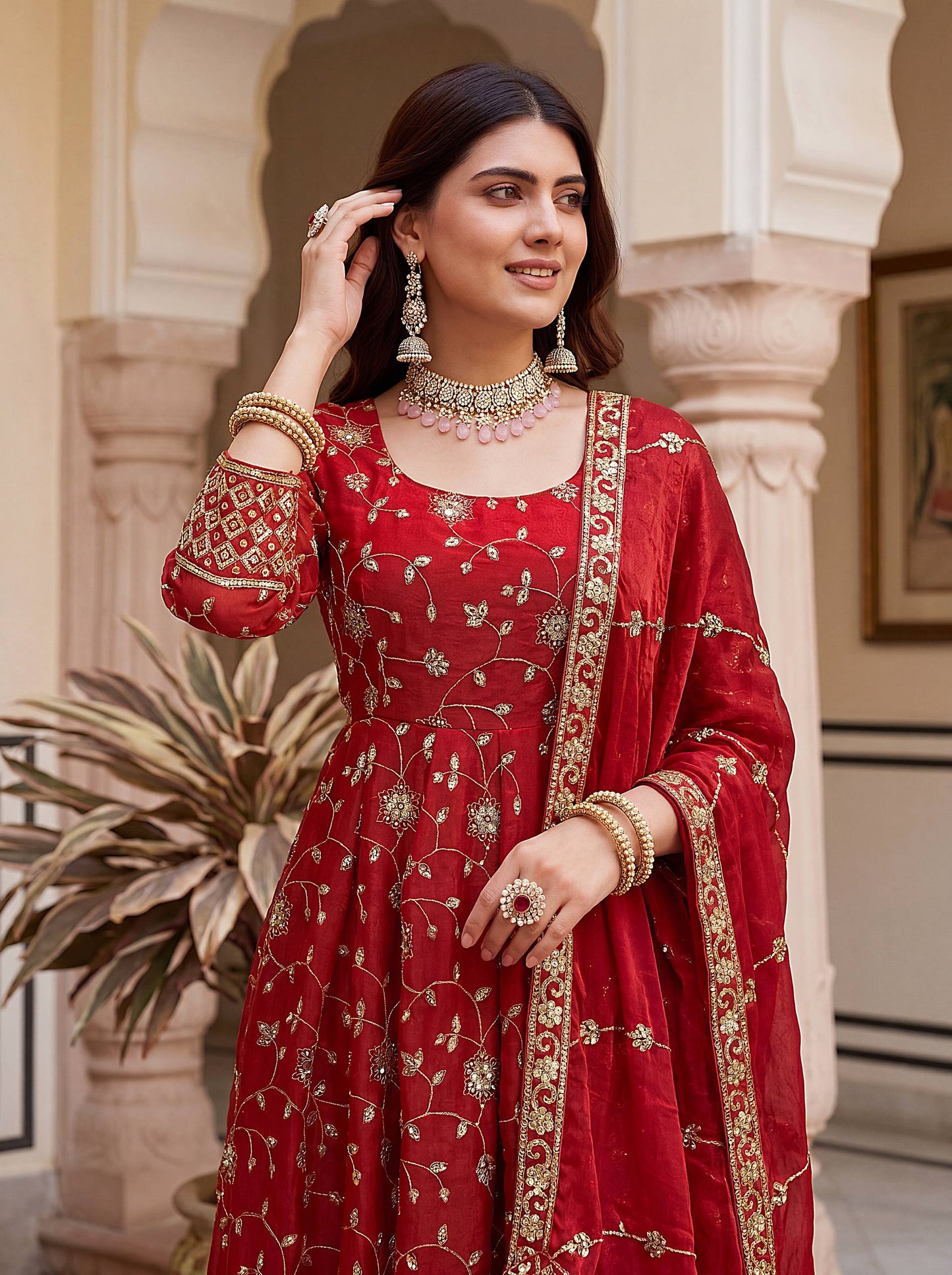 Fandy Silk Crap Embroidery Sequence Zari Work Gown