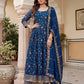Fandy Silk Crap Embroidery Sequence Zari Work Gown