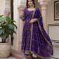 Fandy Silk Crap Embroidery Sequence Zari Work Gown