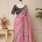 Pure Fandy satin material with c pallu embroidery work saree