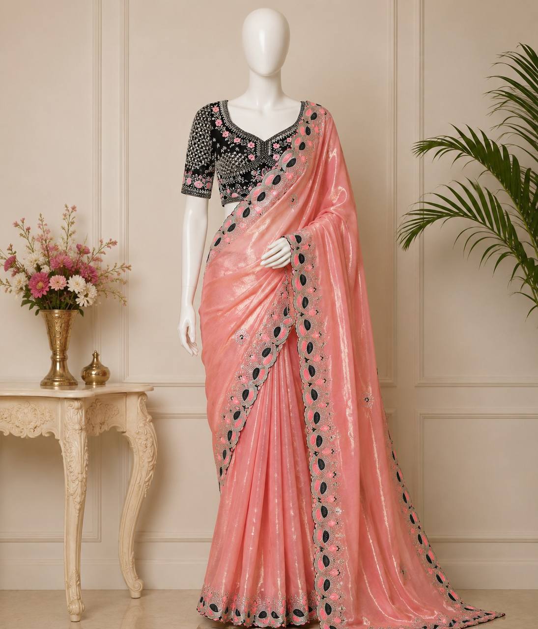 Pure Fandy satin material with c pallu embroidery work saree