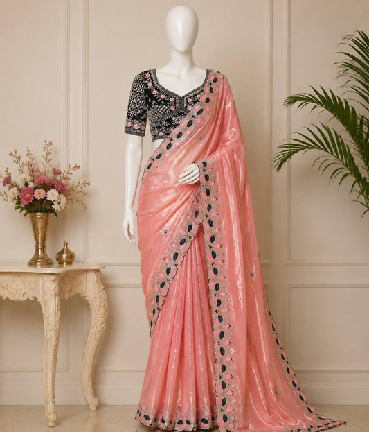 Pure Fandy satin material with c pallu embroidery work saree