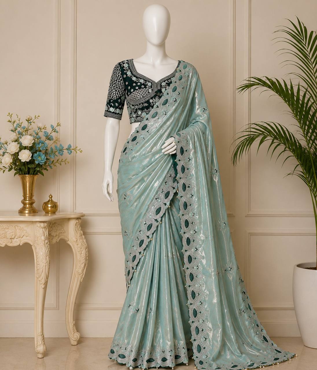 Pure Fandy satin material with c pallu embroidery work saree