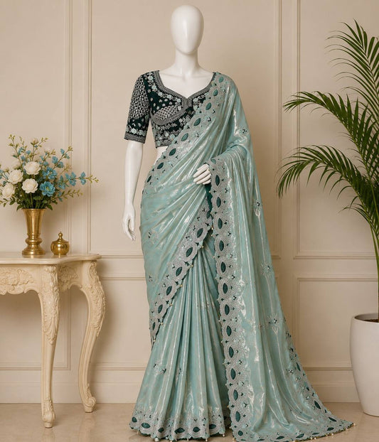 Pure Fandy satin material with c pallu embroidery work saree
