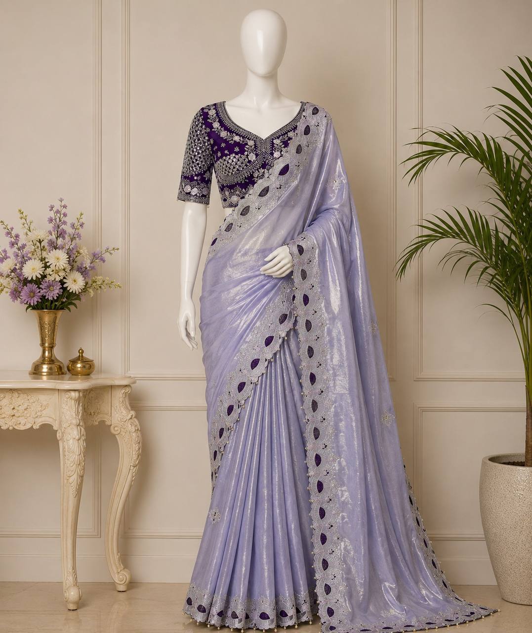 Pure Fandy satin material with c pallu embroidery work saree