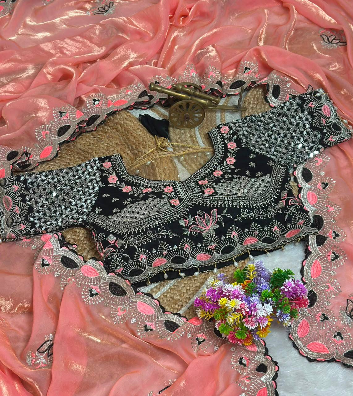 Pure Fandy satin material with c pallu embroidery work saree