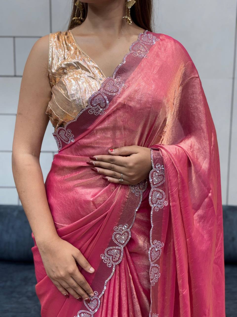 LOVING HART DIAMOND WORK BORDER SPACE SILK SAREE