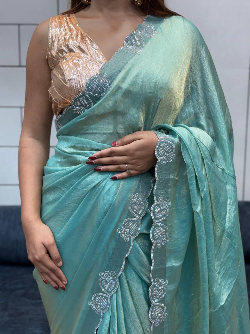 LOVING HART DIAMOND WORK BORDER SPACE SILK SAREE