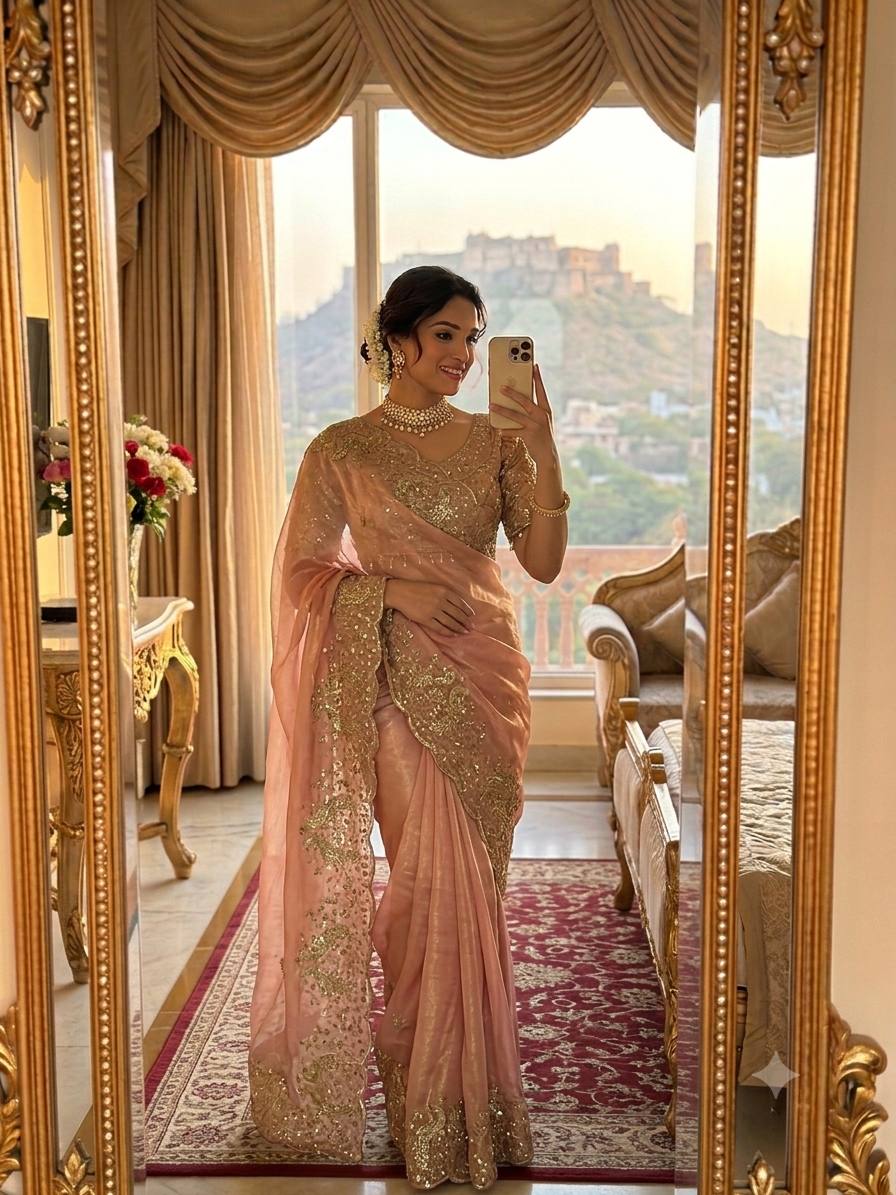 Presenting our stunning Space Satin Saree