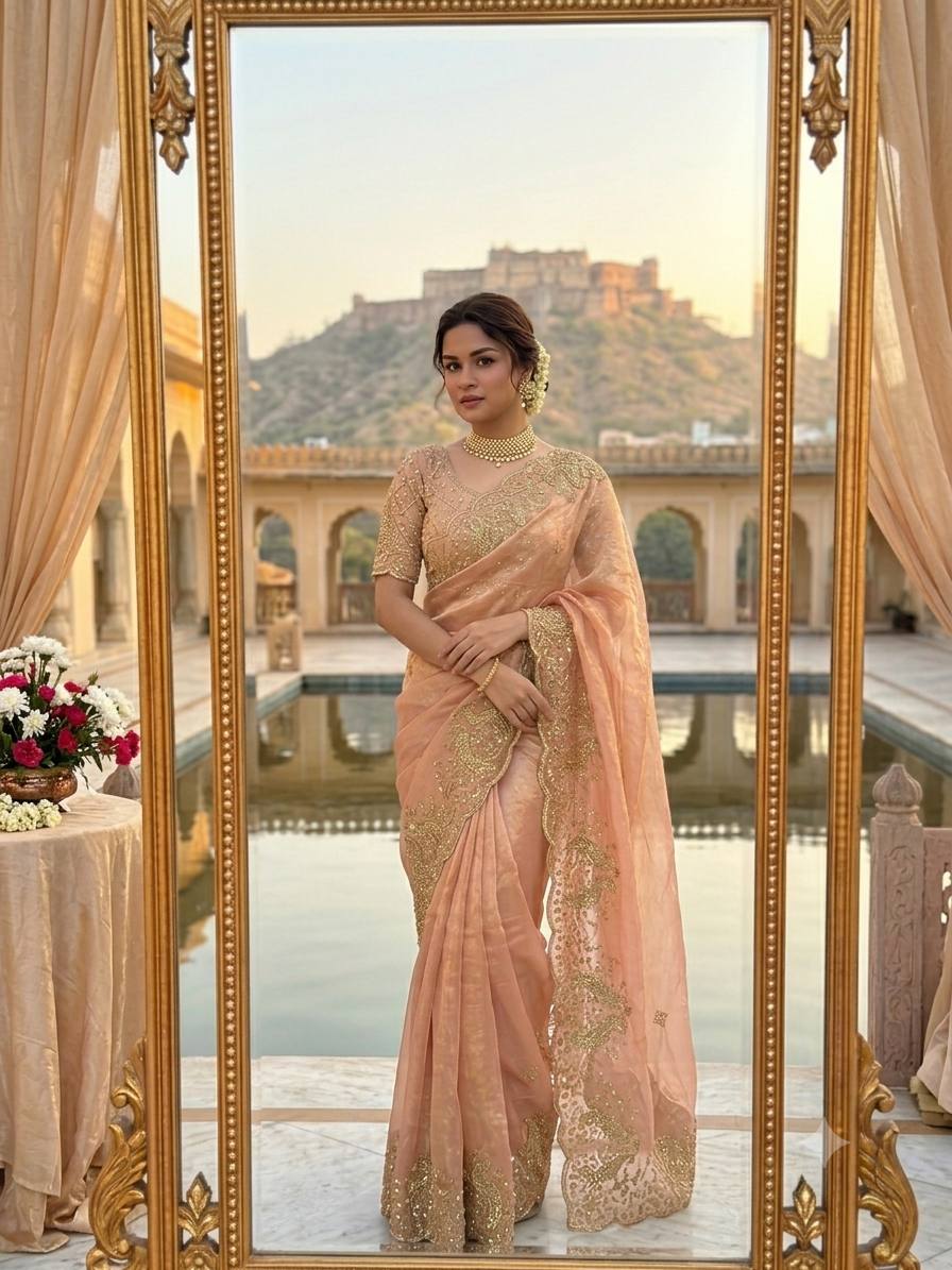 Presenting our stunning Space Satin Saree