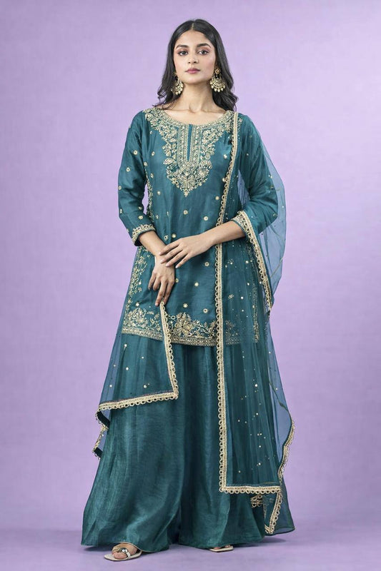 New Designer Party Top Pallazo & Dupatta Set