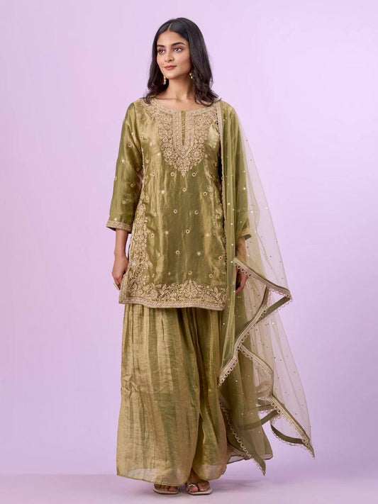 New Designer Party Top Pallazo & Dupatta Set