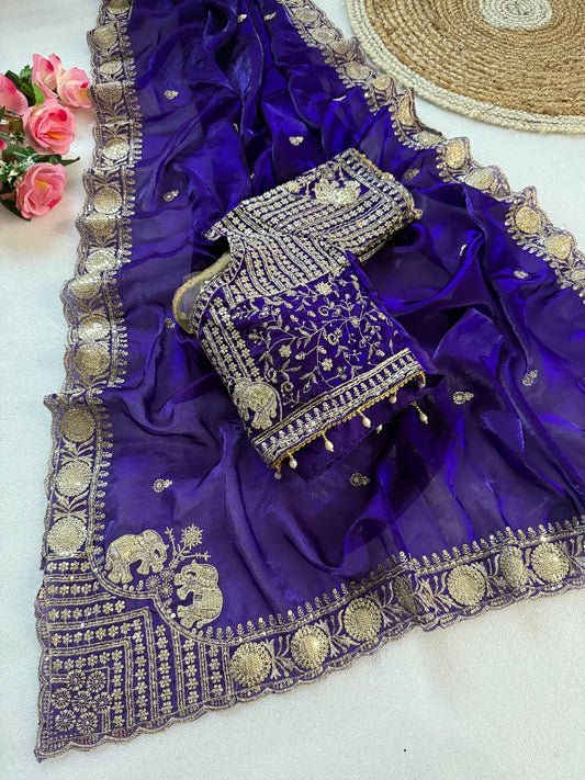 Pure Fandy satin material with c pallu embroidery work saree