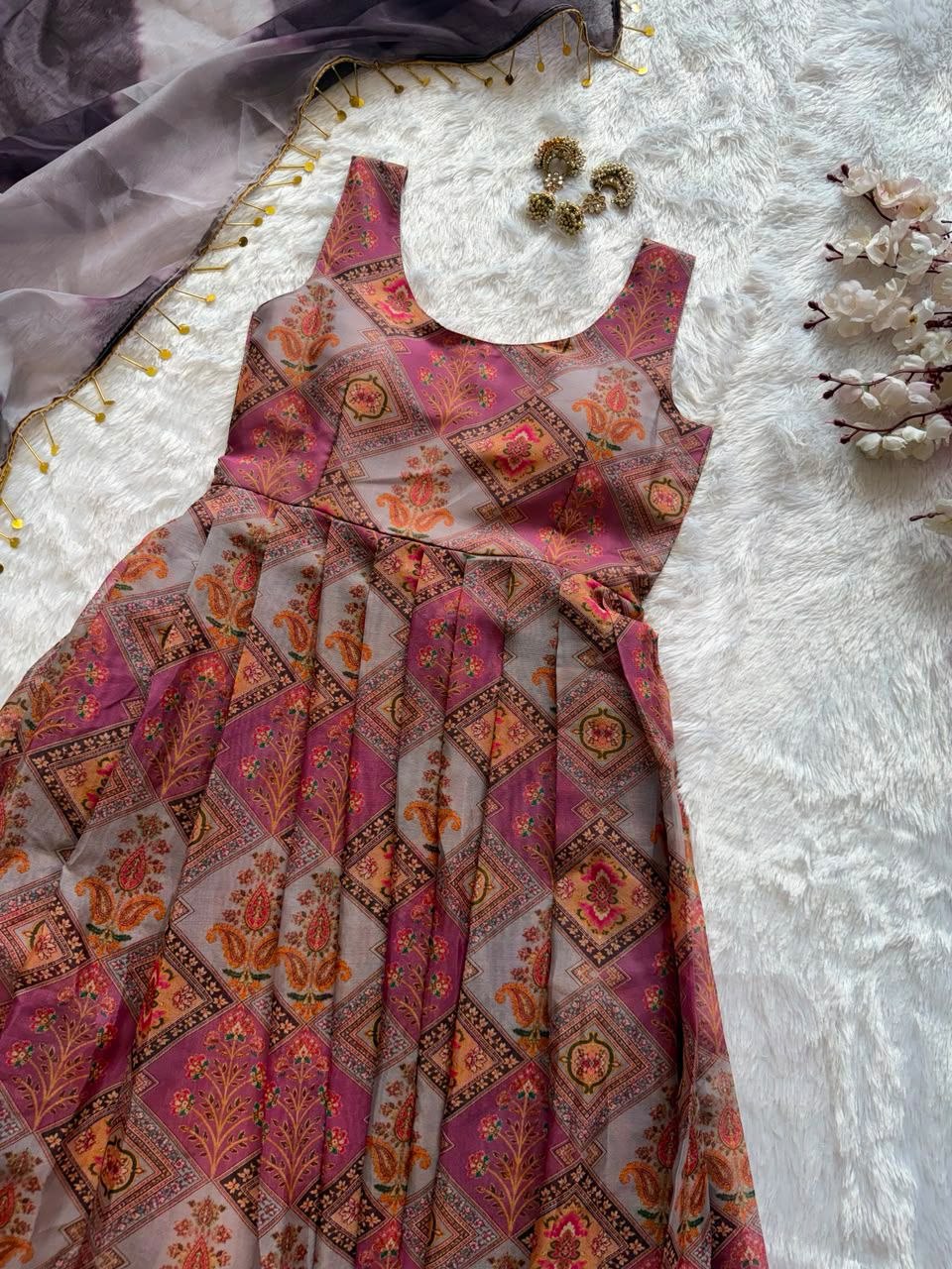 Digital printed Jimy organza silk suit