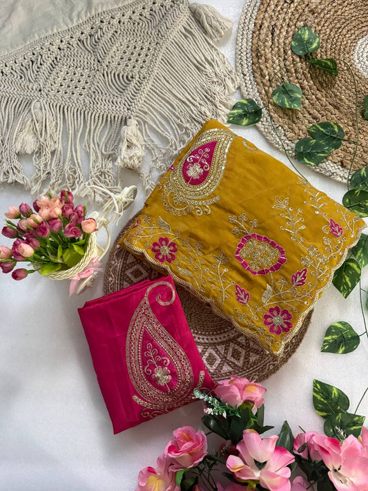 Pure star Georgette fabric with c pallu embroidery work saree