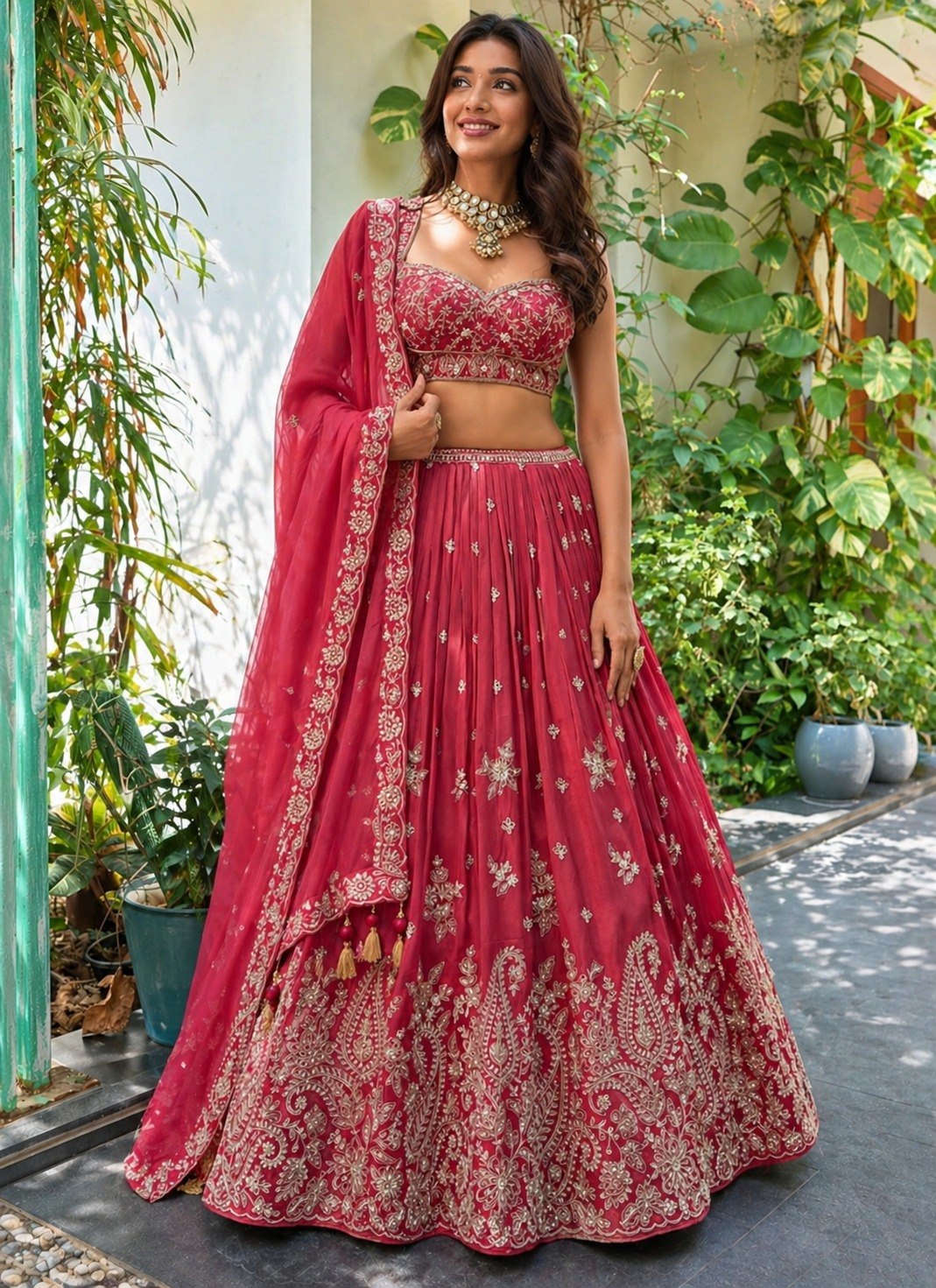 Soft & Flowing Chinon Elegant Zari Dori & Sequence Embroidery Lehenga