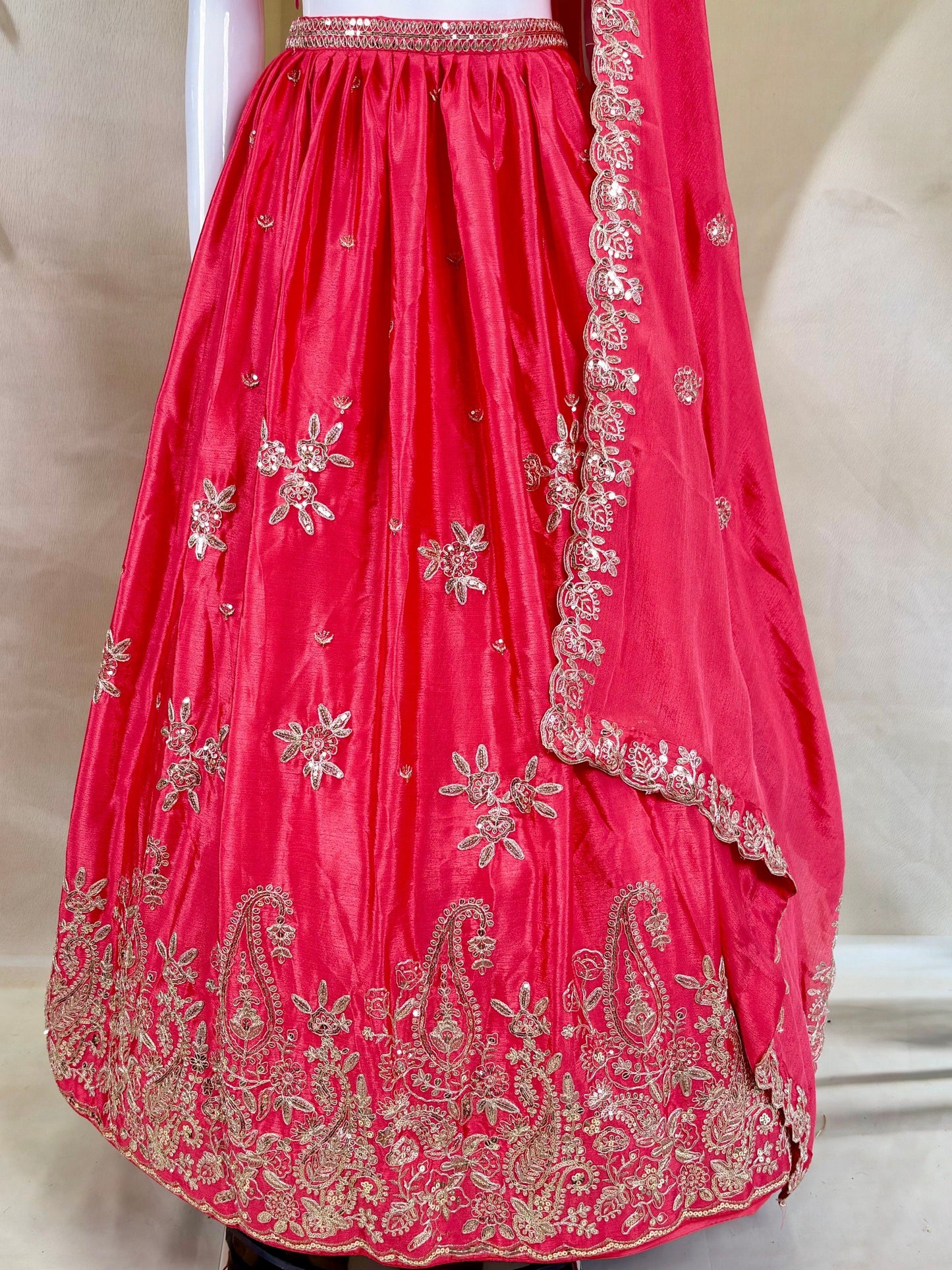 Soft & Flowing Chinon Elegant Zari Dori & Sequence Embroidery Lehenga