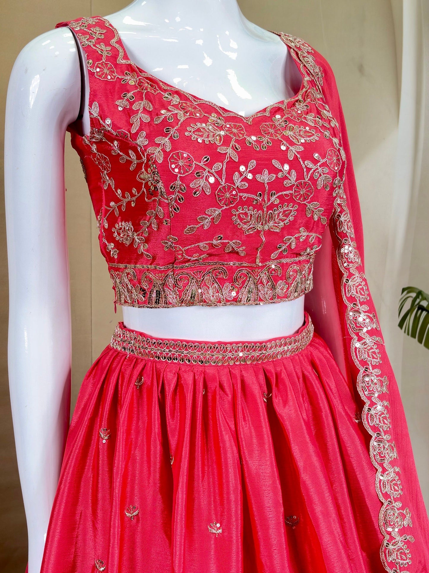 Soft & Flowing Chinon Elegant Zari Dori & Sequence Embroidery Lehenga