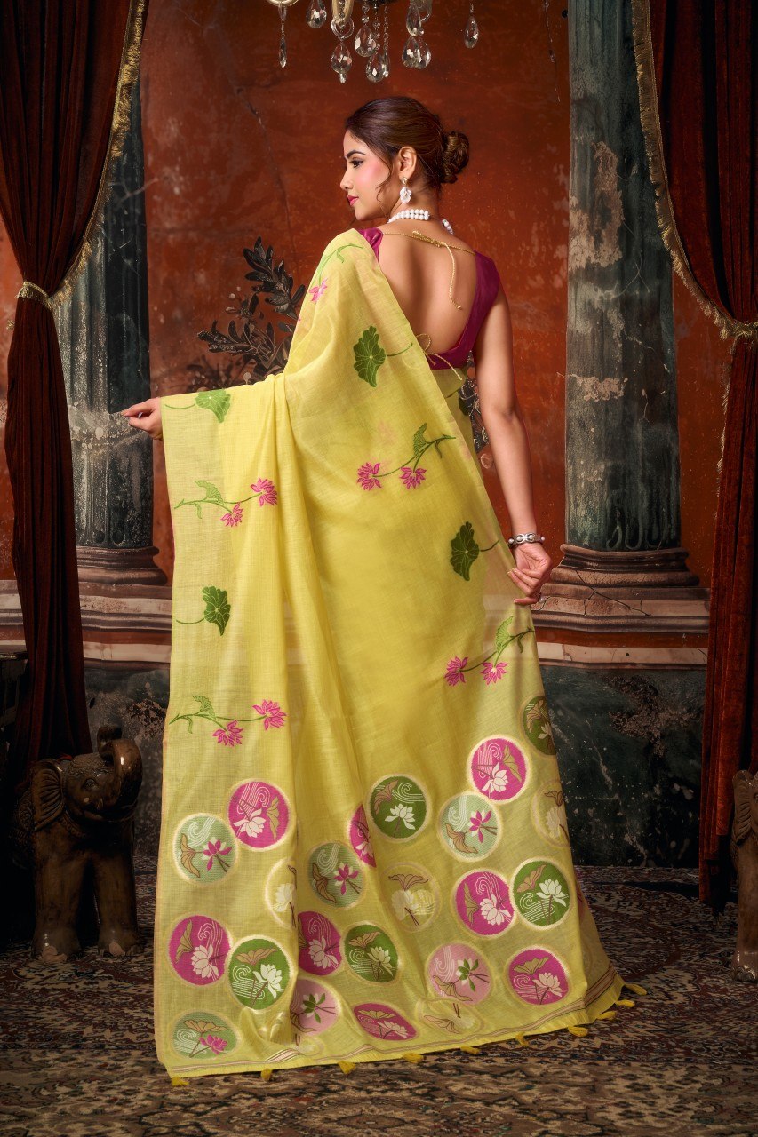 Khadi Cotton Multi Colour Extract Design Saree